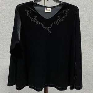 Black Velour Top with Beaded Detail 2X